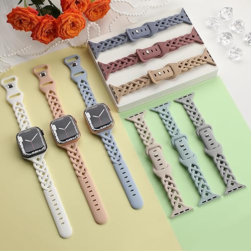 Miniatura 7 de Paquete de 6 correas de silicona trenzadas compatibles con Apple Watch Band  iWatch de 1.496 pulgadas, 1.575 pulgadas, 1.614 pulgadas, 1.732