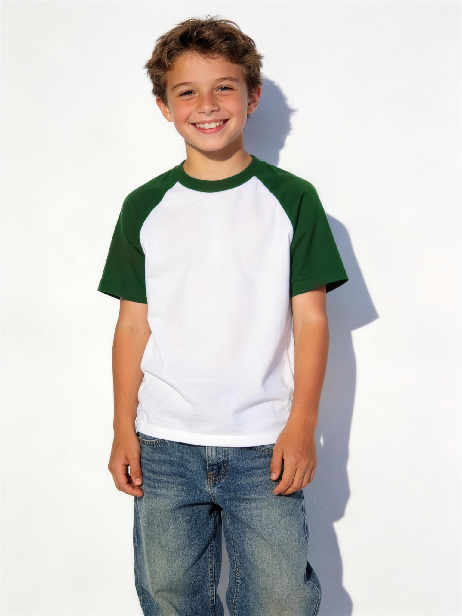 Silenroar Camiseta de manga corta raglán de béisbol para niños, mezcla de algodón, transpirable, ligera