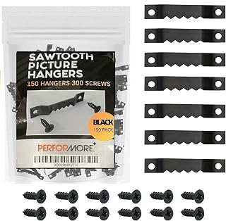PERFORMORE Sawtooth Picture Hangers, 150 Pack Picture Frame Hanging Hardware, Double Hole Photo Frame Hangers with 300 Screws, for Wall Clock Paintings Decor Artwork Picture Frame Hook Photos (Black)