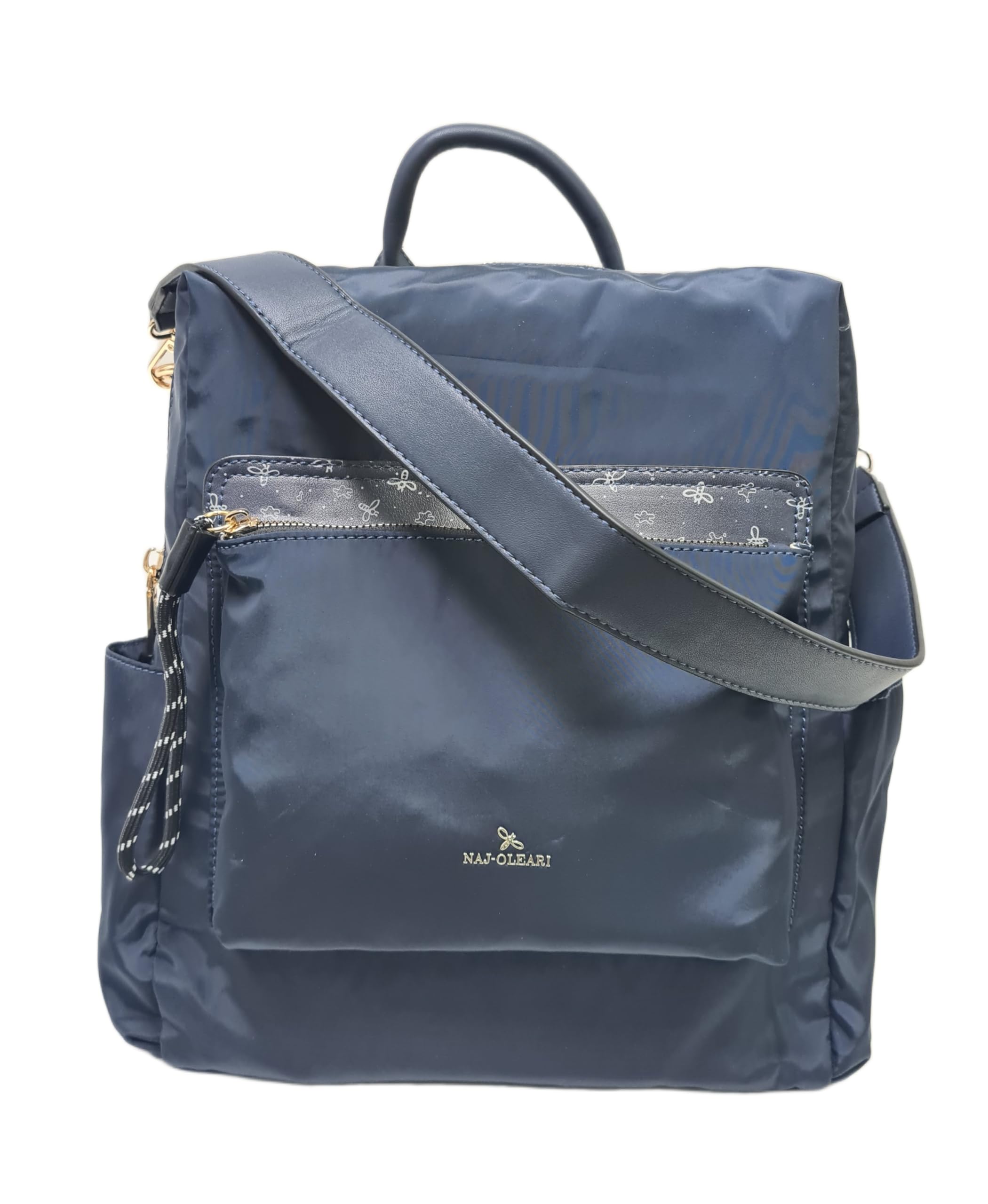NAJ-OLEARI Borsa Zaino Donna Multitasche, Nylon Riciclato, con Spallacci Regolabili, a Spalla e Mano, Dimensioni 32x30x12 cm Art. 61749/25 (BLU)