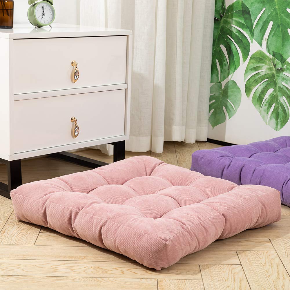 HIGOGOGO Floor Pillow, Square Meditation Pillow for Seating on Floor Solid Thick Tufted Seat Cushion Meditation Cushion for Yoga Living Room Sofa Balcony Outdoor, Pink, 22x22 Inch