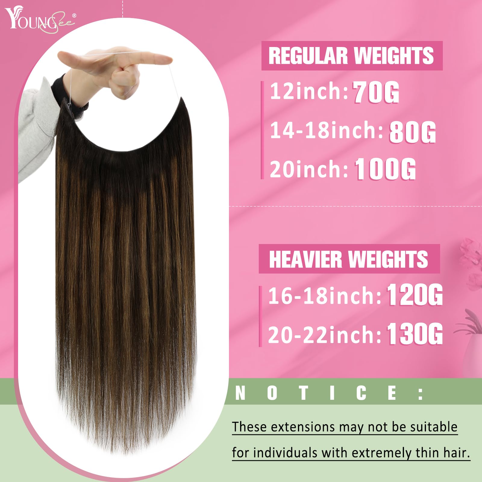 YoungSee Wire Hair Extensions Brown Balayage Invisible Wire Hair Extensions Real Human Hair Dark Brown Mix Medium Brown One Pice Hair Extensions Short Straight Hair 70G 12Inch — view 2