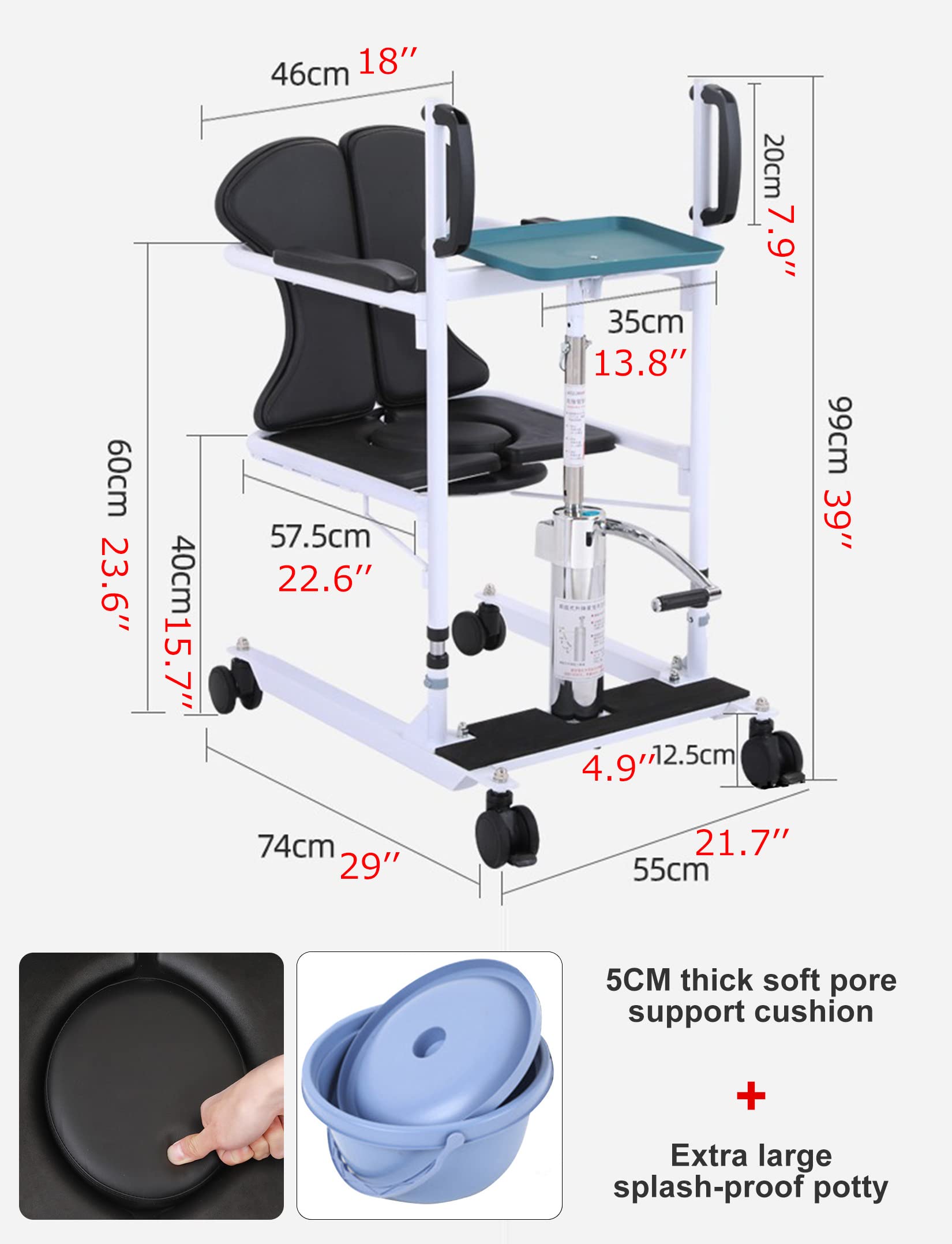 Sollevatore Idraulico Multifunzione per Anziani Disabili, Sedia da Comodino con Sedile Diviso 180°, Sollevatore per Sedia a Rotelle, Sedile da Doccia per Sedia da Bagno, Carico 150kg