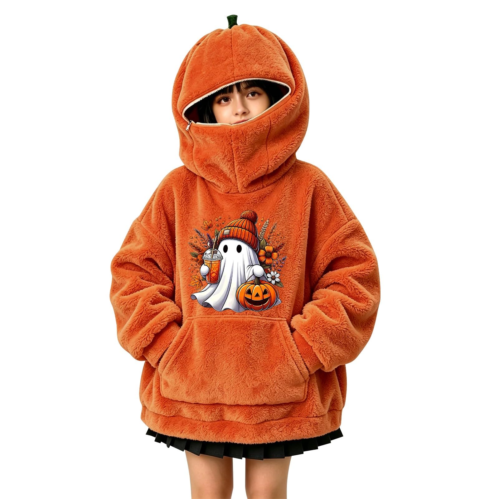 Sudadera con capucha de calabaza de Halloween para niñas | Sudadera con capucha suave y cálida para otoño e invierno, perfecta para fiestas de truco o trato, escuela, vacaciones