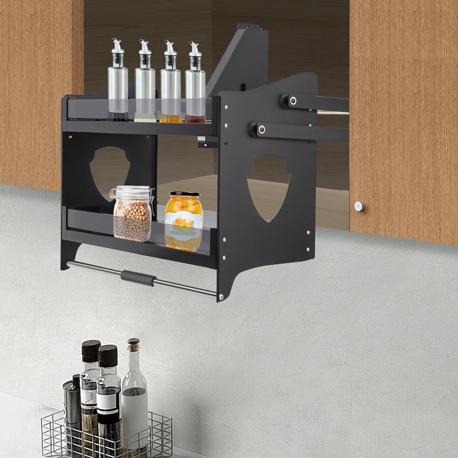 ReqianXH Pull down Cabinet Organizer 2 Tier Kitchen Cabinet Pull down Shelf Spice Rack Organizatio for Kitchen Cabinets 29inch Cabinet