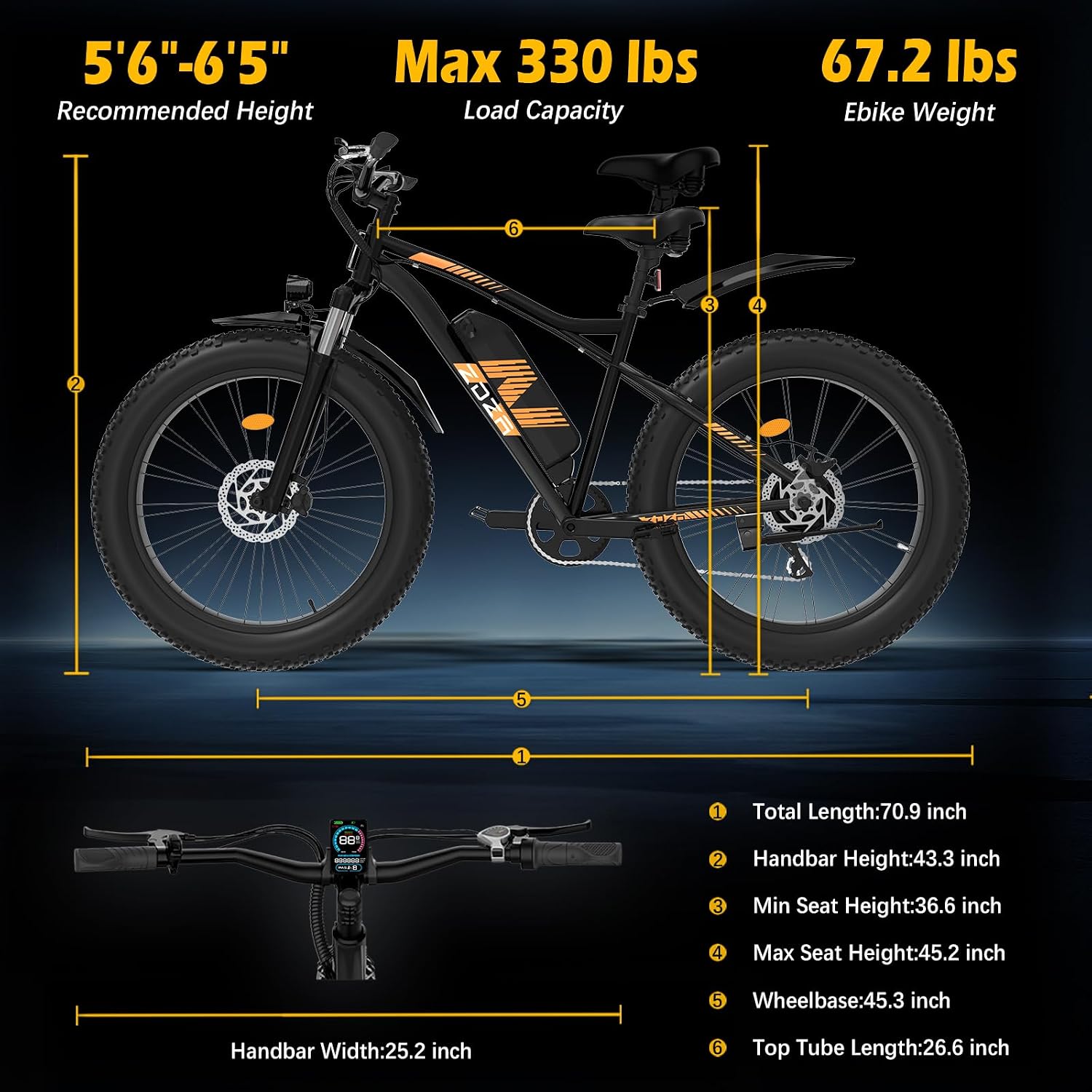 ZDZA ZA01 Electric Bike Dimensions and Load Capacity