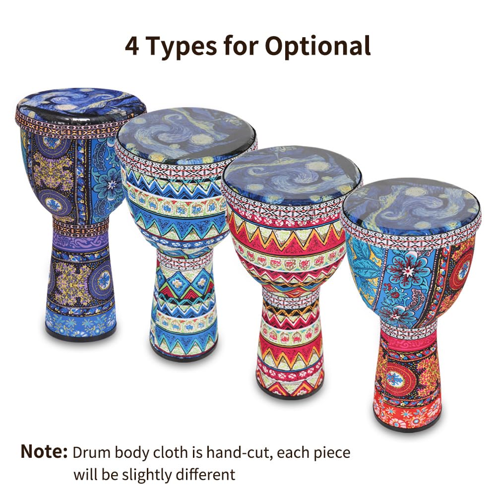 Tamburello a mano africano da 20,3 cm, portatile, strumento a percussione per djembe con motivi artistici per bambini Tamburello leggero, strumenti musicali per l'illuminazione della prima infanzia