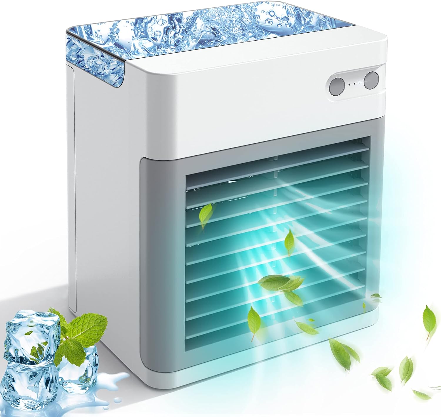 Portable Air Conditioner, Personal Air Cooler Fan, 2000 mAh Power Rechargeable Mini Air Conditioner, Evaporative Compac Air Cooler Fan, 3 Speeds 7 Colors Night Light for Home, Office and Room White