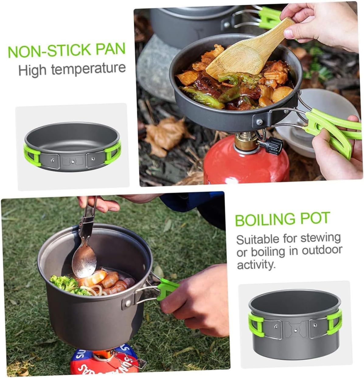 1Set Camping Cookware Lightweight Folding Outdoor Cooking Kit with Pot Frying Teapot Cutlery Bowls for Hiking Backpacking Picnics Durable Convenient