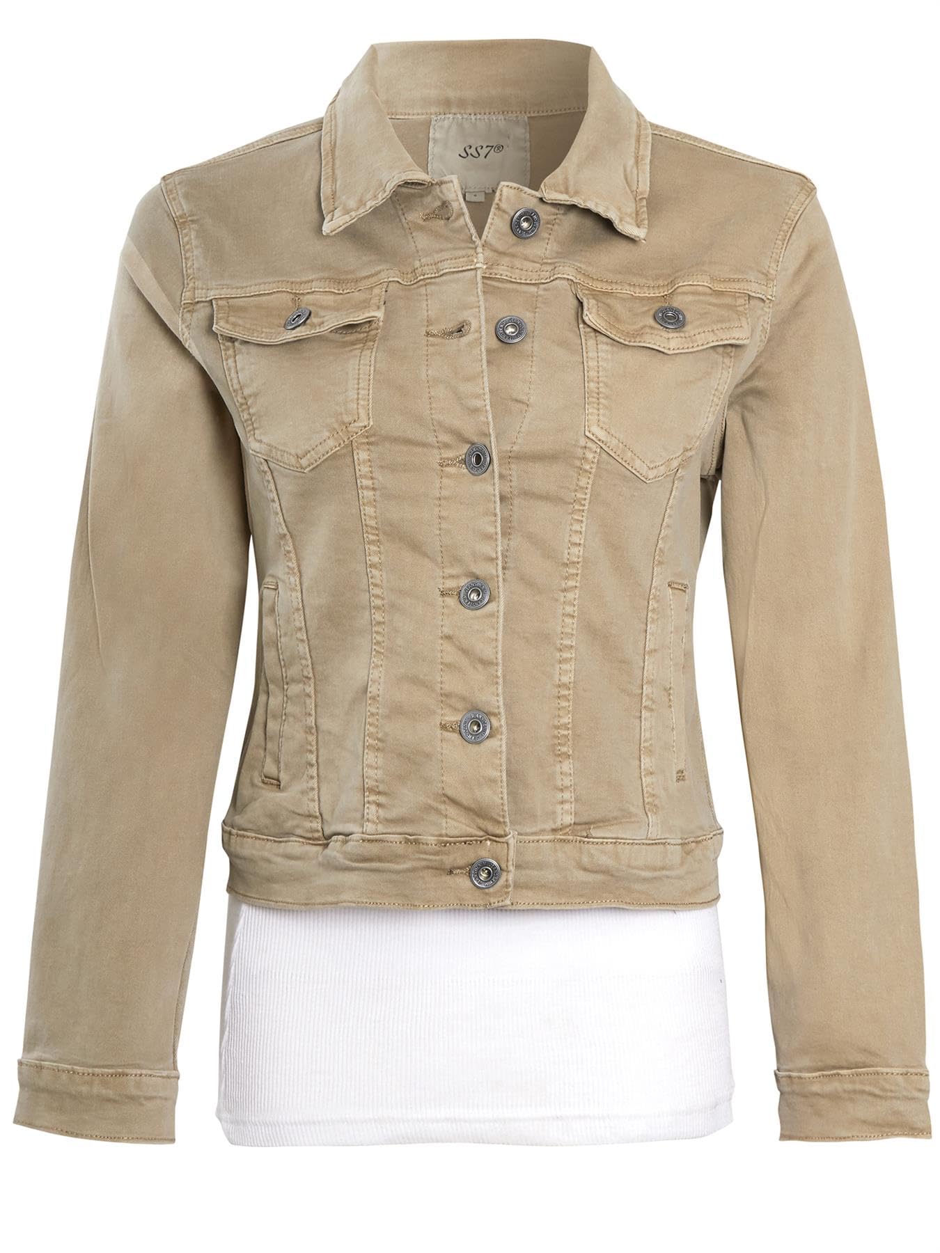SS7 Womens Denim Jacket Jeans Stretch Twill Jackets White Beige Size 10 12 14 8 16