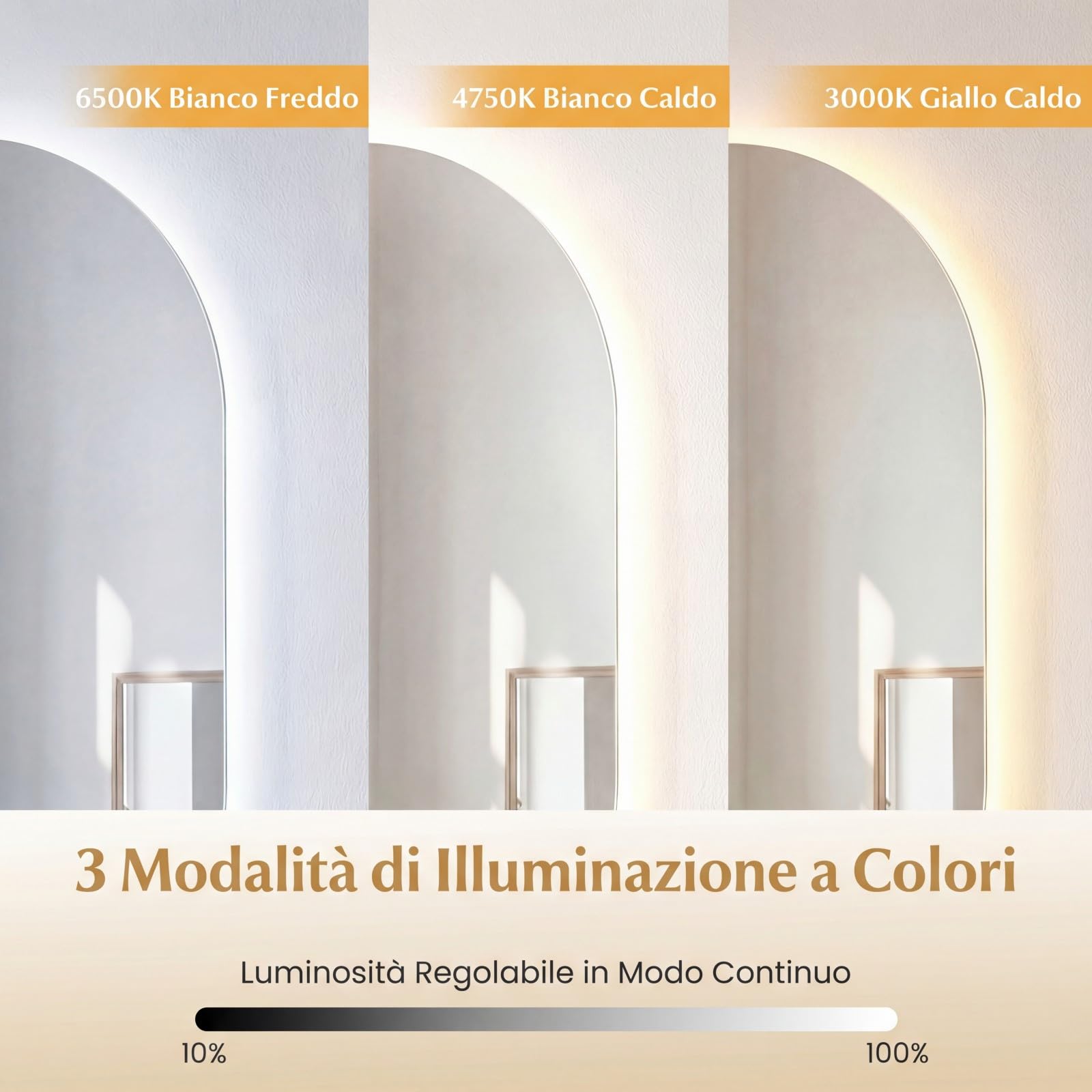 COSTWAY Specchio per Bagno con Luce 90 x 55 cm, Specchio Ovale da Parete Infrangibile con Oulsanti Touch, 3 Colori Dimmerabili, Antiappannamento e Vetro Temperato HD IP44 (90 x 55 cm, Modello 4)