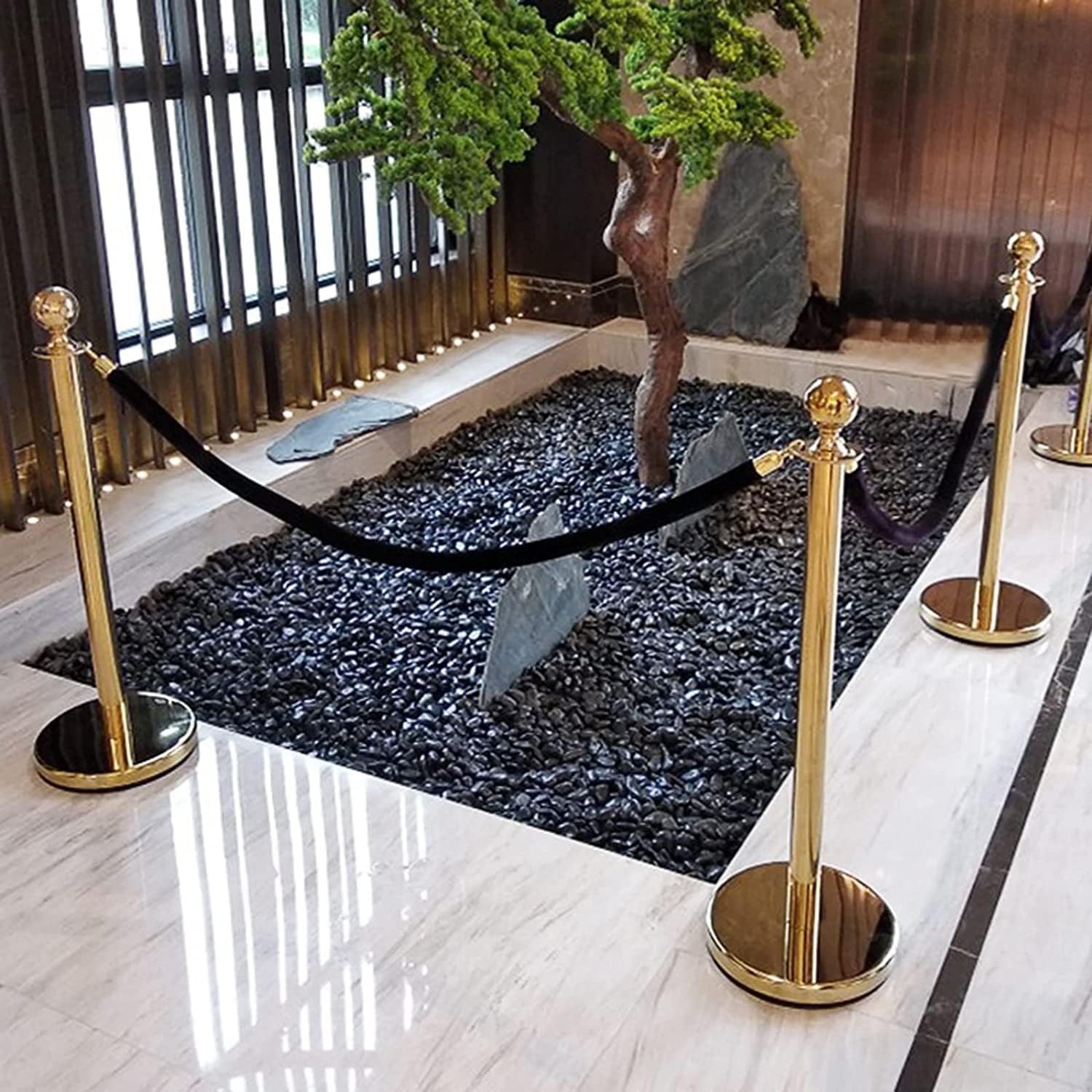 Hanging Rope Barrier Rope Velvet Stanchion Ropes with Gold Color Hooks, Crowd Control Stanchion Ropes Barrier Grand Openings, Trade Shows, Hotel 9.8ft/8.2ft/6.5ft/4.9ft (Black 1.5m/5ft)