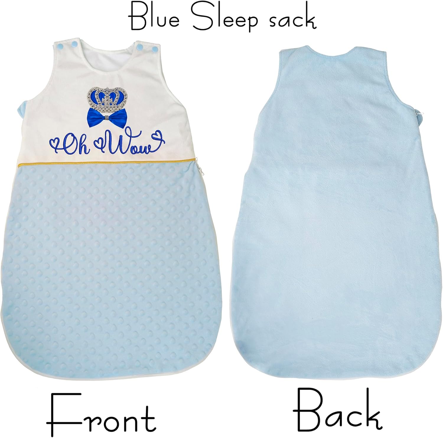 Bella's Giftshop Soft Minky Fleece Baby Sleep Sack with Diamante Crown and Bow, 0-12 Month Baby Sleeping Bag Wearable Blanket