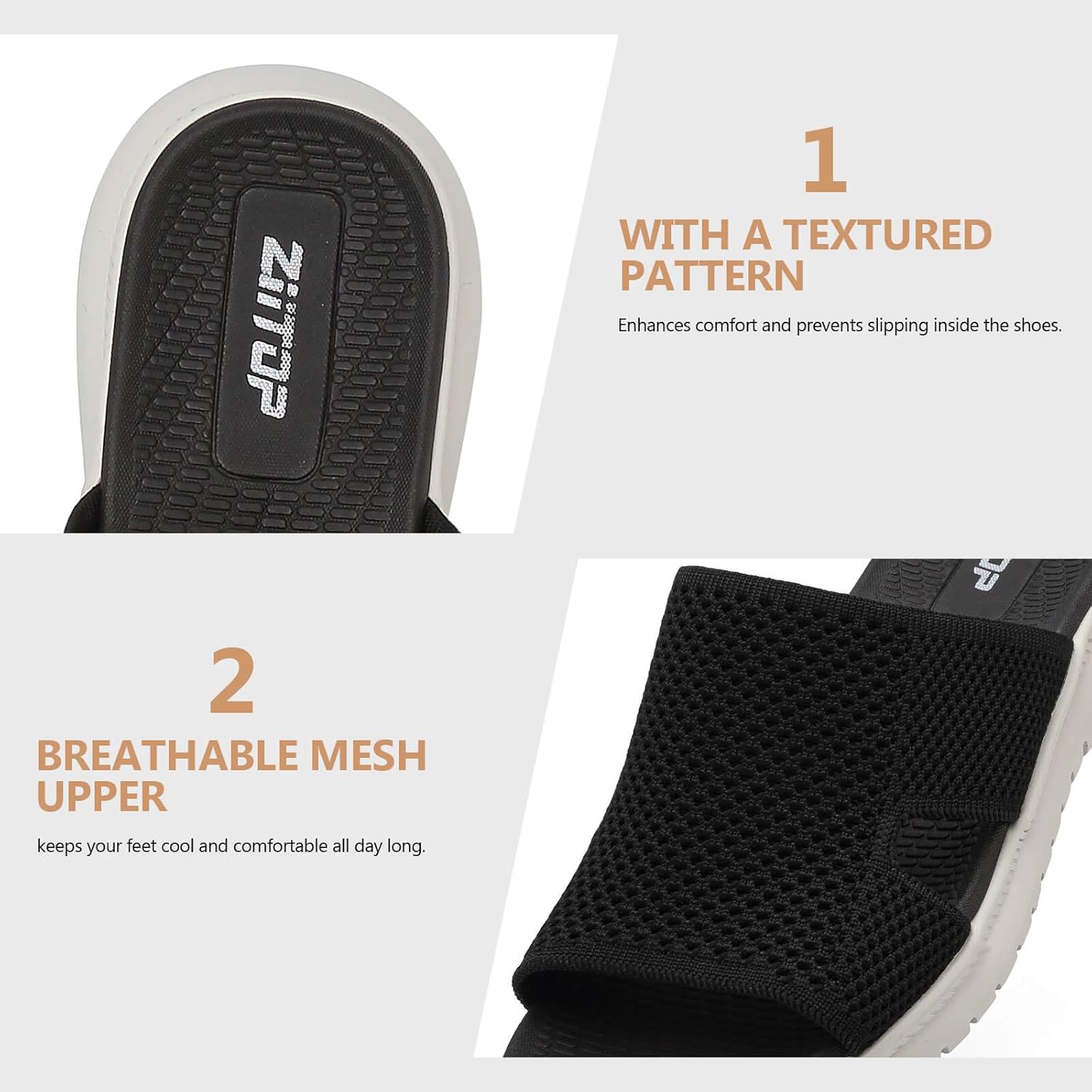 ziitop Slides Sandals For Women Breathable Mesh Sports Athletic Casual Slippers Sandals Lightweight Non Slip With Arch Support - Image 4