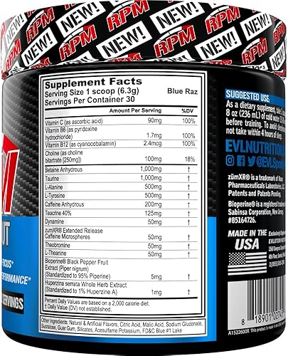 Miniatura 7 de RPM Energy and BCAA Energy Powder - Delicioso polvo de preentrenamiento para energía y enfoque láser además de aminoácidos BCAA Cherry Limeade BCAAs