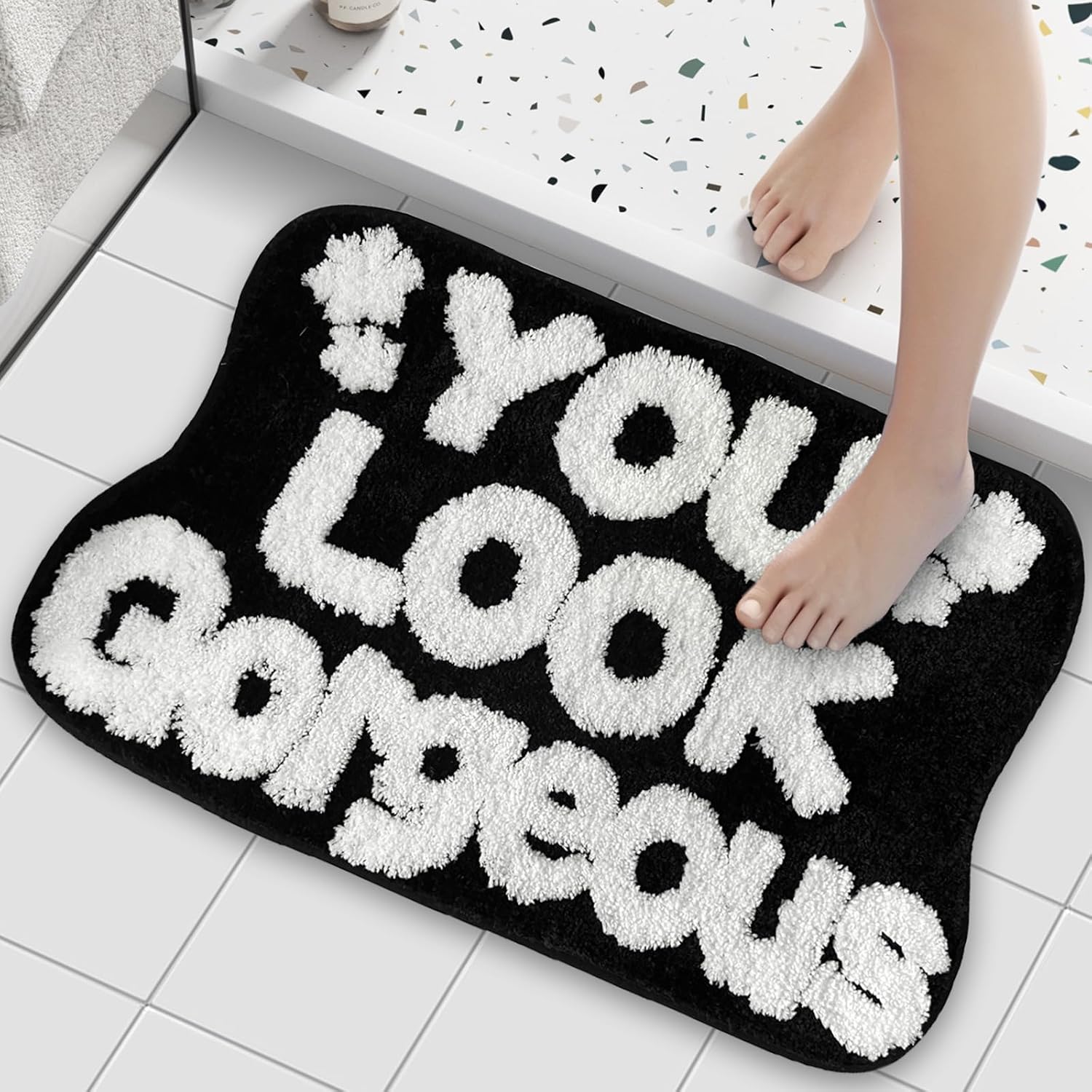 ZALL You Look Bath Mat Bathroom Rugs Black White