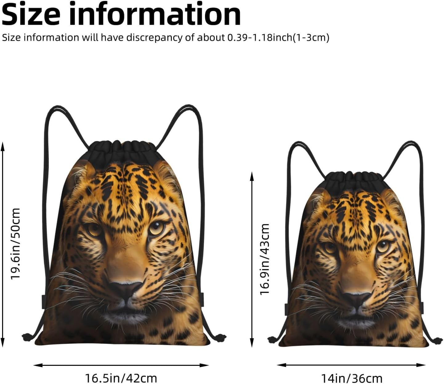 The deep-eyed leopard Foldable drawstring backpack, lightweight storage bag - large-capacity fitness travel bag image 3