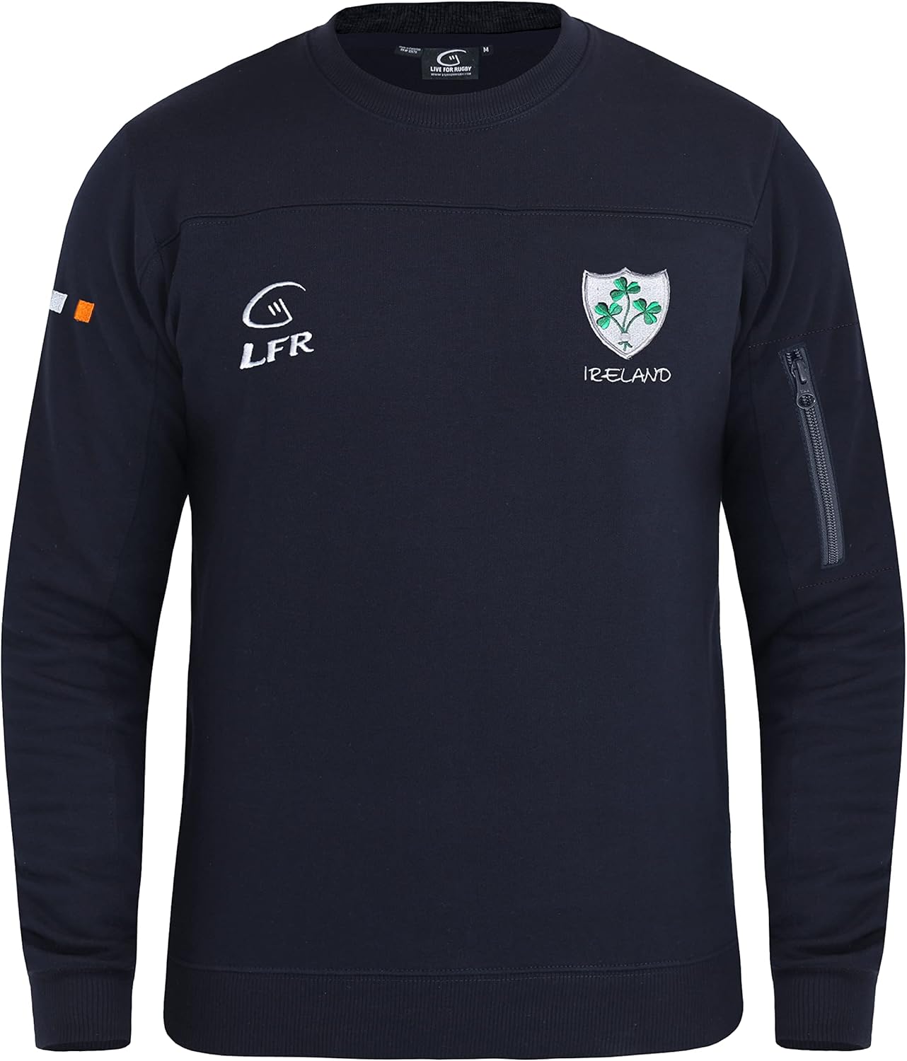 Malham Ireland Rugby Sweatshirt for Men Side Zip Pocket Irish Shamrock Crew Neck Longsleeve Sweatshirt