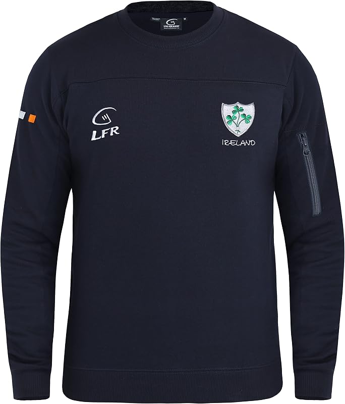 Malham Ireland Rugby buzo para Hombre Bolsillo Lateral con Cremallera Irish Shamrock Cuello Redondo buzo de Manga Larga