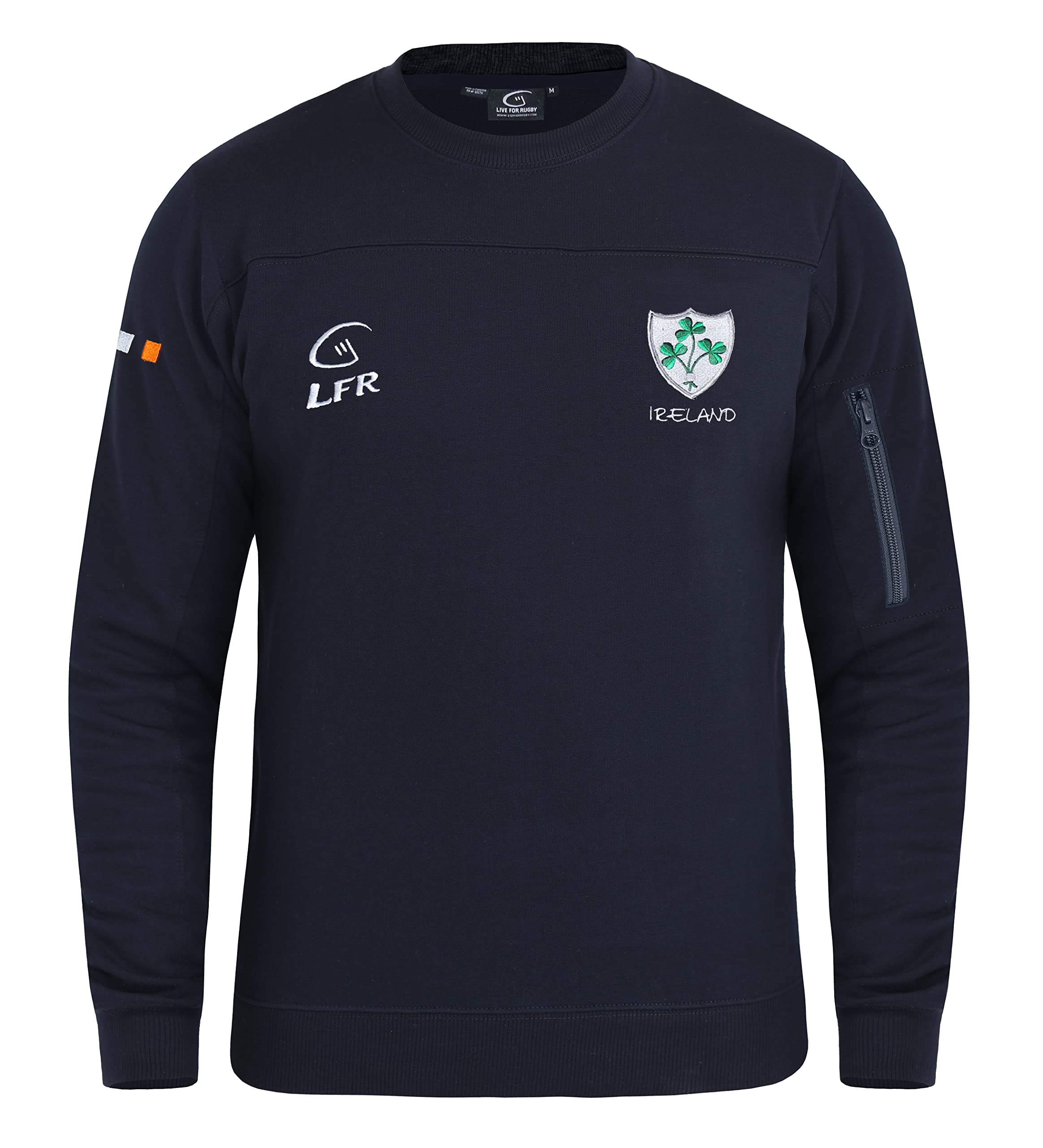 MalhamMalham Ireland Rugby Sweatshirt for Men Side Zip Pocket Irish Shamrock Crew Neck Longsleeve Sweatshirt