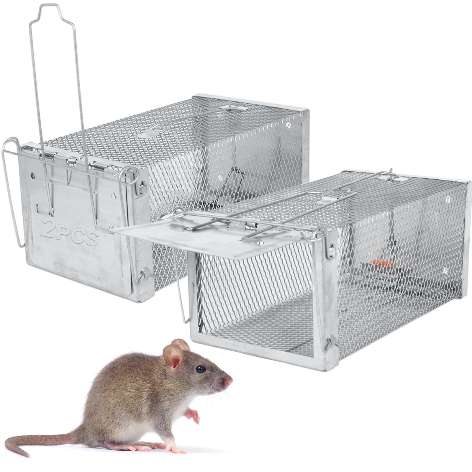 2Pack Humane Rat Traps, Upgraded Humane Mouse Traps for Indoors & Outdoors, Reusable, Effective, Quick, Simple to Use (10.6''X5.5''X4.3'')