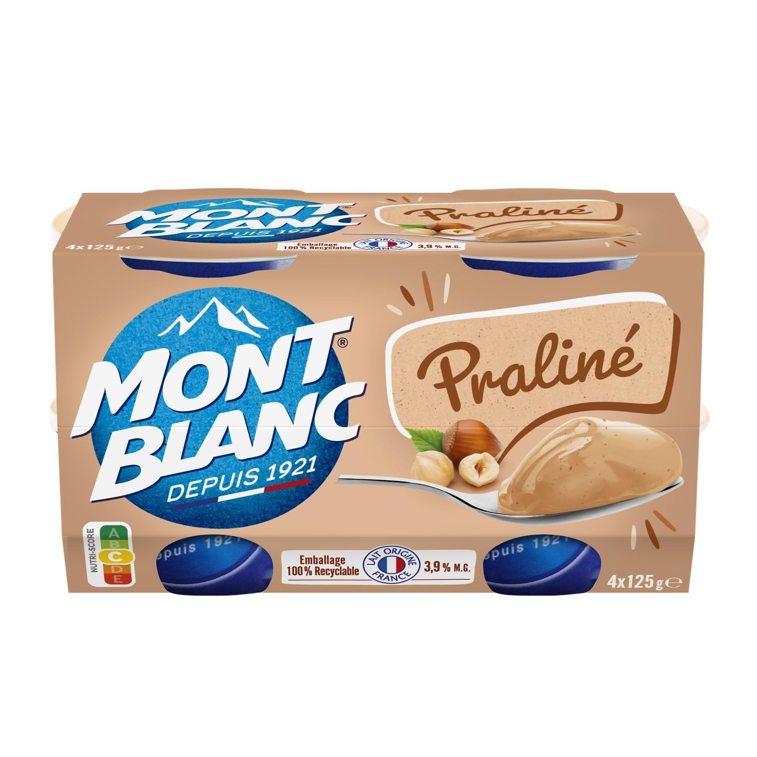 MONT BLANC – Crème Dessert Praliné Onctueuse, Plaisir Gourmand Texture Lisse (4x125g) - Lot de 3 - vendu par Lot