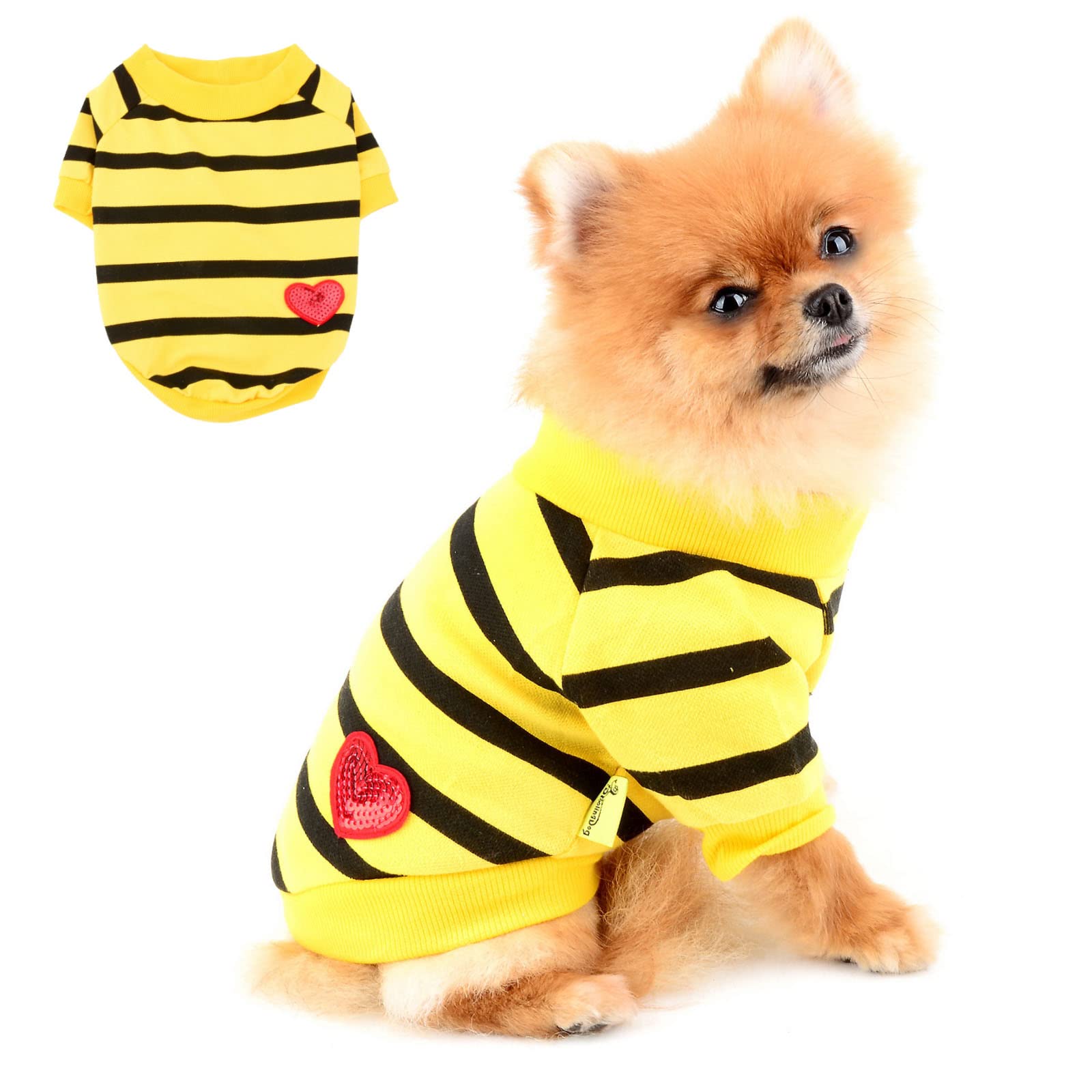 PAIDEFUL Striped Dog Shirts for Small Medium Dogs Cats Girls Boys Vest Tee with Red Heart Breathable Tank Tops Puppy Chihuahua Yorkie Clothes t Shirts Pet Summer Daily Wear Walking Outdoor Darkyellow โ image 1