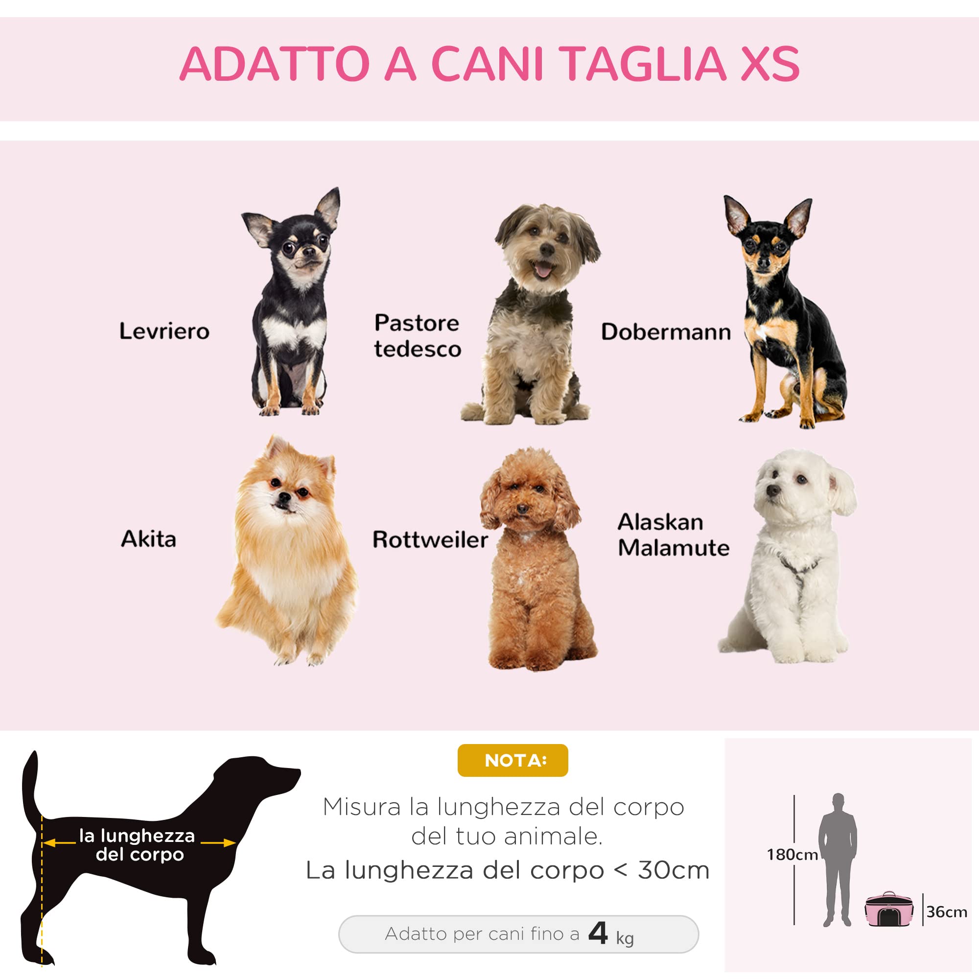 PawHut Trasportino per Gatti e Cani con 2 Porte a Cerniera, Borsa per Cani con Tasche e Cuscino, 50x35x36cm, Rosa
