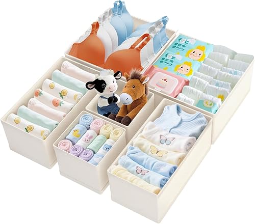 Organizador de cajones, paquete de 6, organizadores de aparador para ropa interior de bebé, calcetín beige