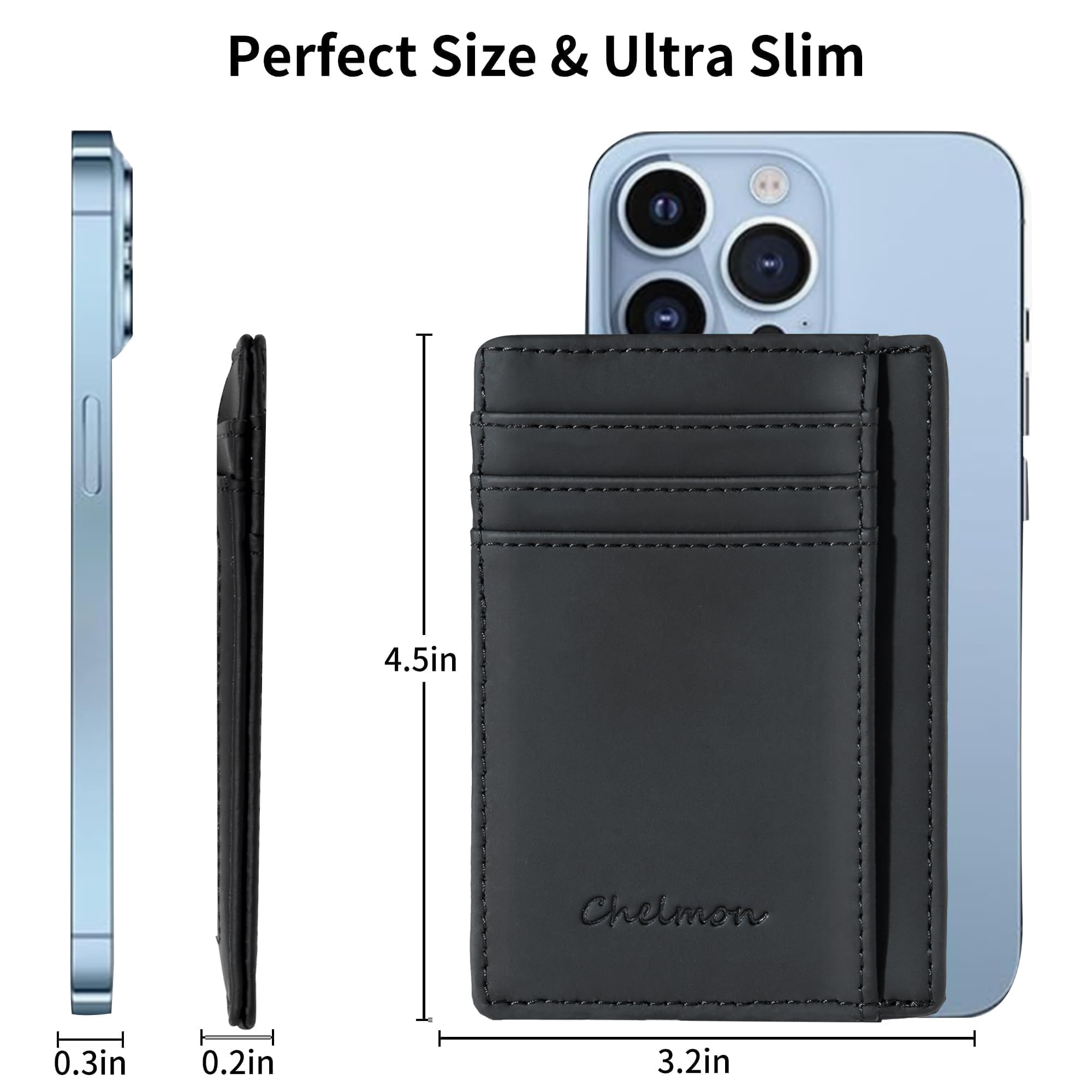 Cartera  Slim RFID - Cartera de bolsillo frontal minimalista para tarjetas de crédito delgadas, billetera estilizada, talla única 3