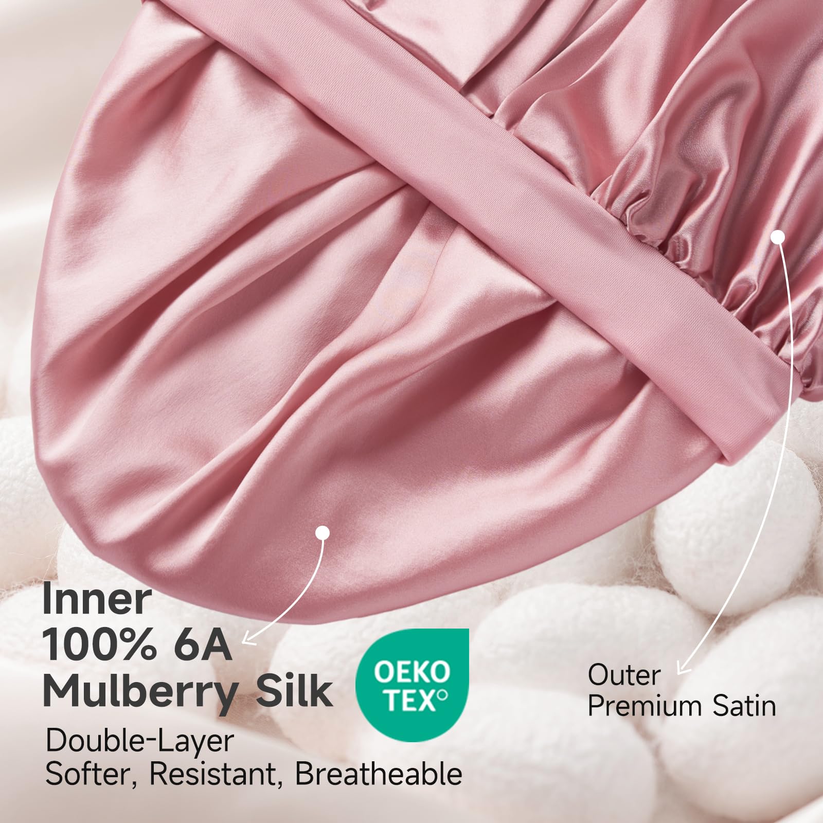 Umisleep 22 Momme 100% Mulberry Silk Bonnet with Double Layer Satin Outer for Sleeping Women for Adult & Kids - Image 2