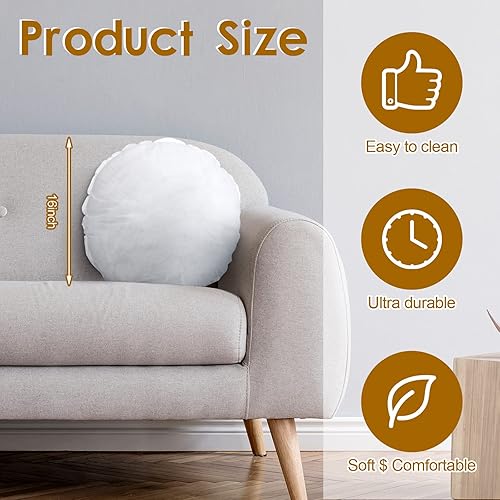 Miniatura 2 de Tatuo 6 piezas de cojín redondo a granel blanco decorativo para sofá, cojín y cama (16 pulgadas)