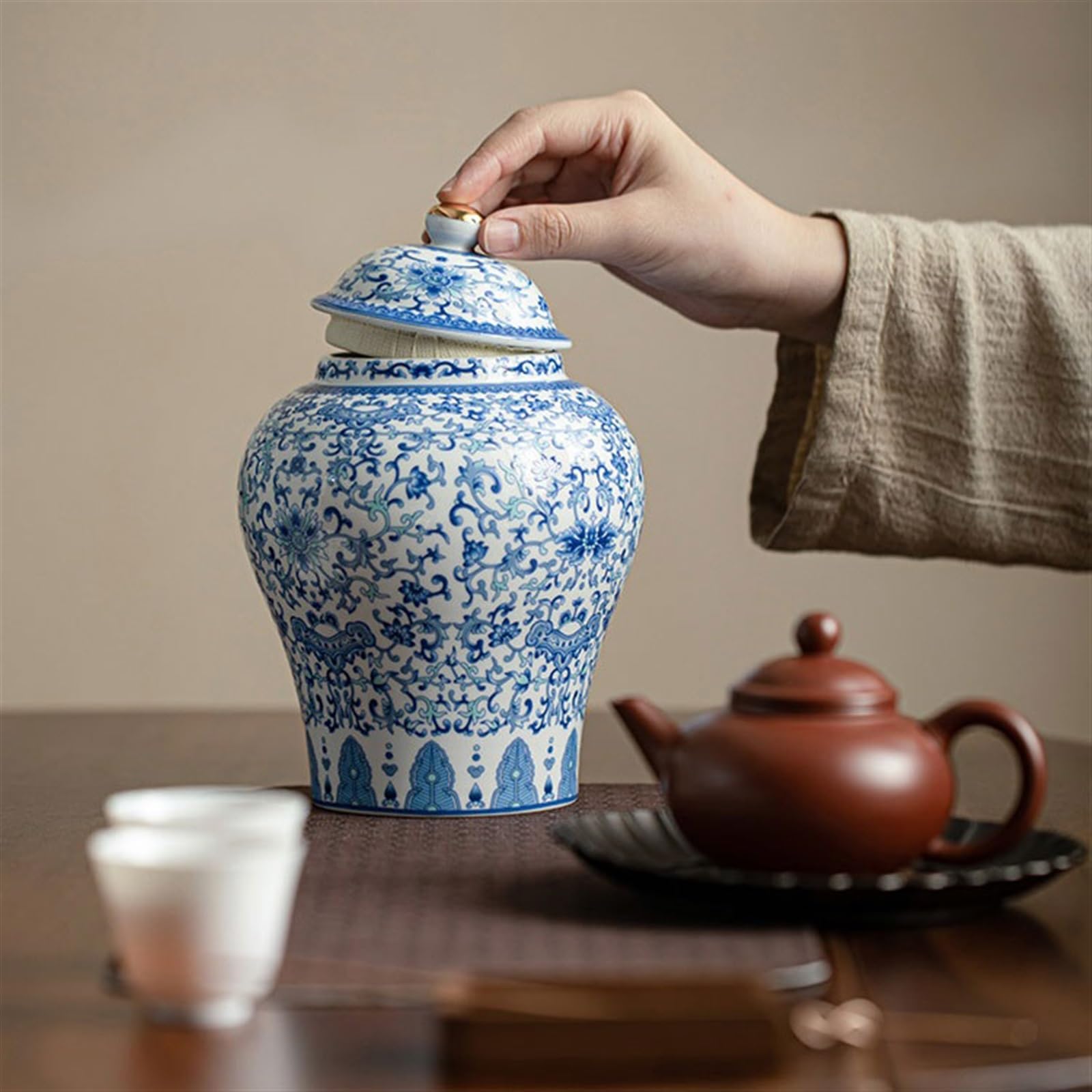 Barattoli con Coperchi Magazzino da tè in Barattolo di stoccaggio sigillato da Cucina in contenitori di tè Sfuso Celadon Vintage di Alta qualità Barattoli di Cucina