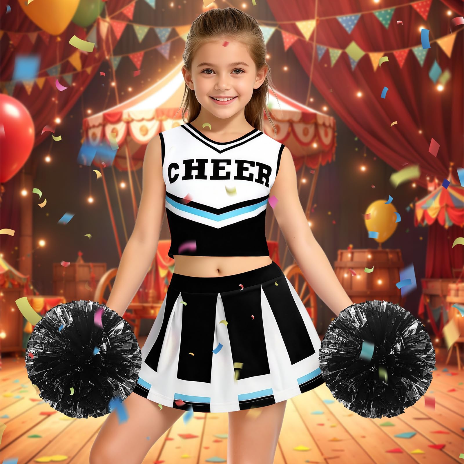 Luckyou Deguisement Pompom Costume De Cheerleader Déguisement Uniforme de Pom-pom avec Pompoms Chaussettes pour Halloween Mascarade Carnaval - 5