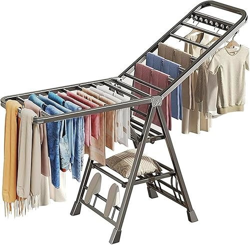 Mimiblack Tendedero de Ropa de Servicio Pesado Plegable con Ruedas, Soporte Secador de Ropa de Metal Extra Grueso de 71'', 27 Varillas Independiente