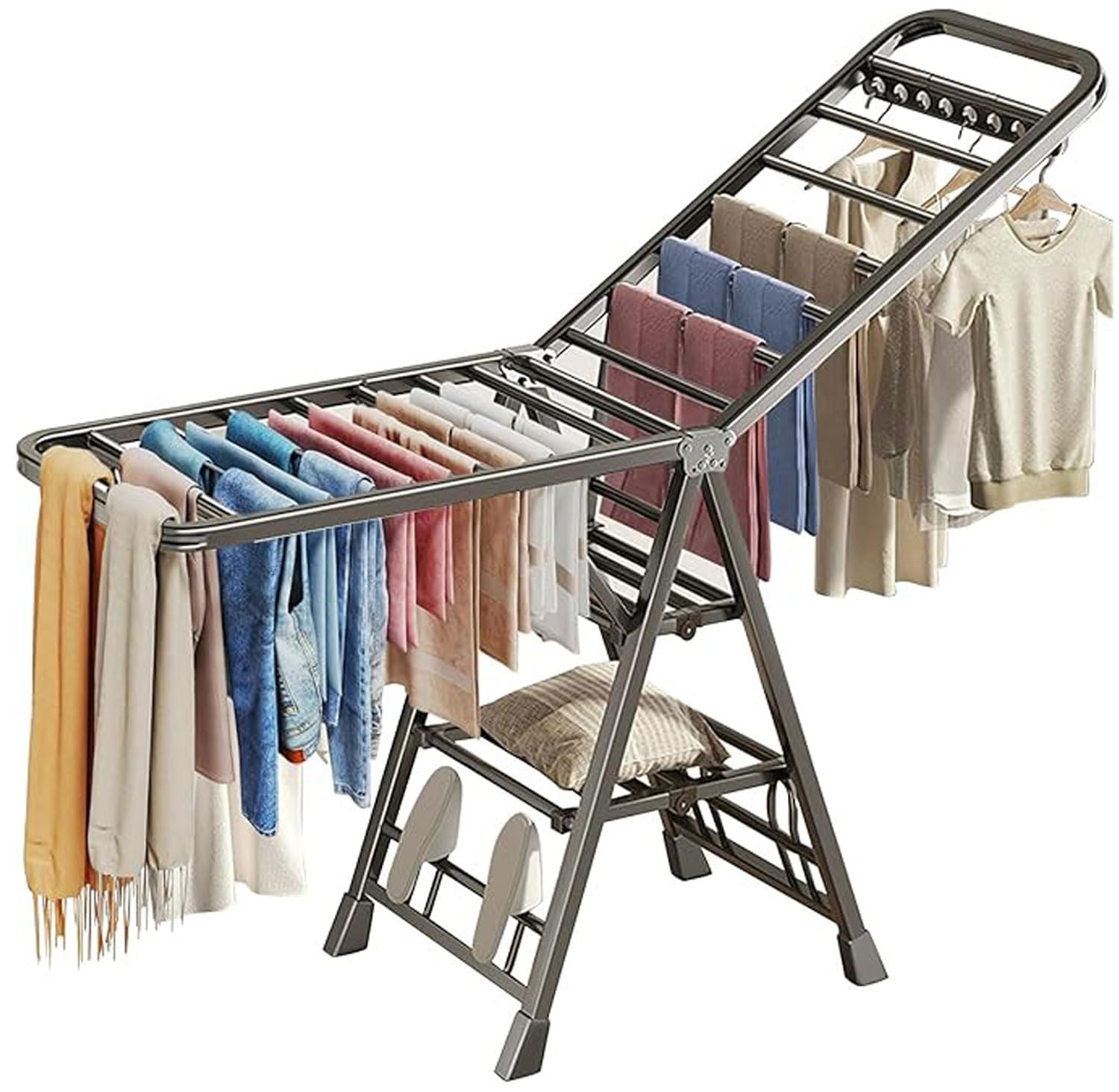 Mimiblack Heavy Duty Clothes Drying Rack Foldable with Wheels 71 Extra-Thick Metal Laundry Dryer Stand 27 Rods Free-Standing
