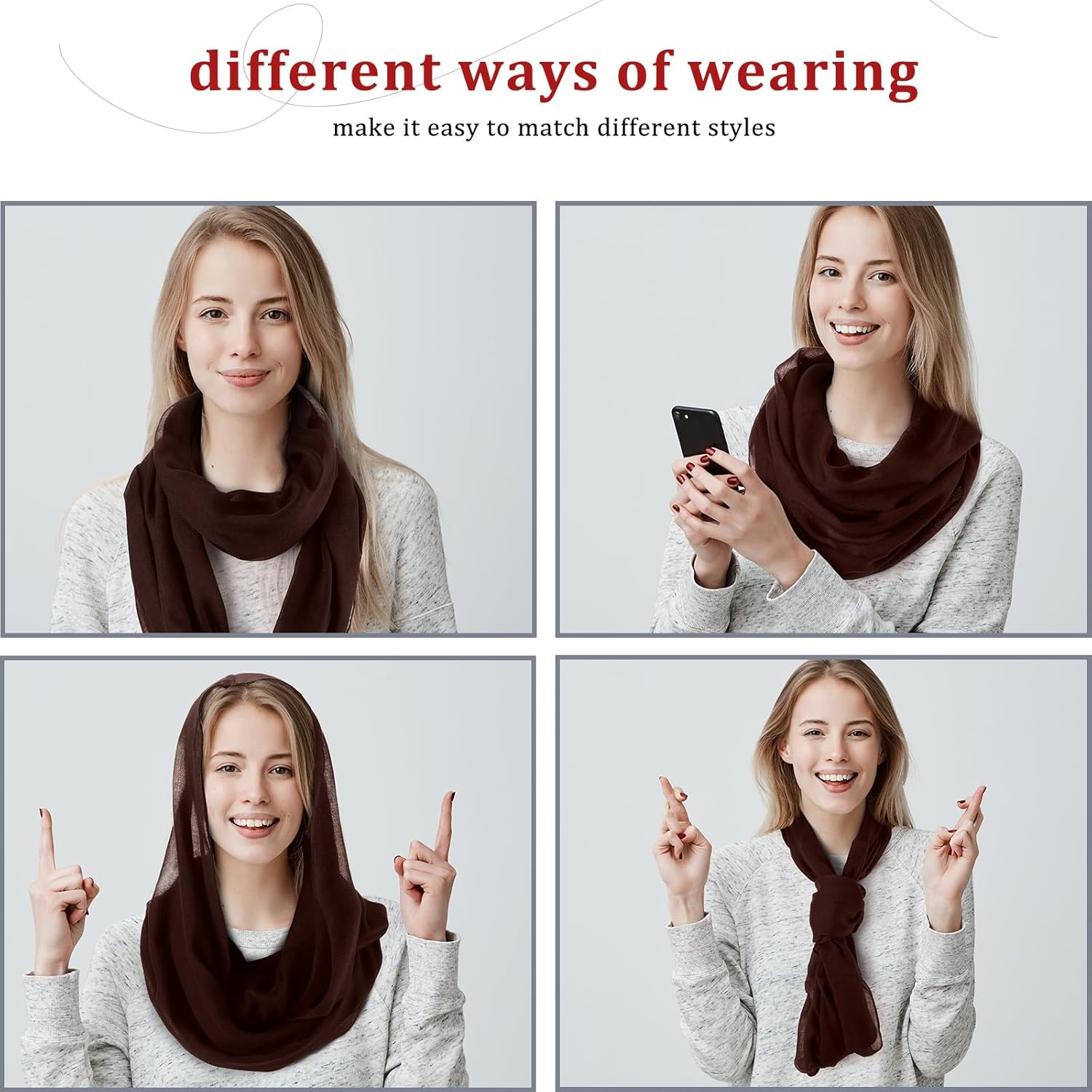 Handepo 6 Pcs Women Infinity Scarf Solid Color Lightweight Loop Scarf Winter Soft Neck Warmer for Women Men - Image 3