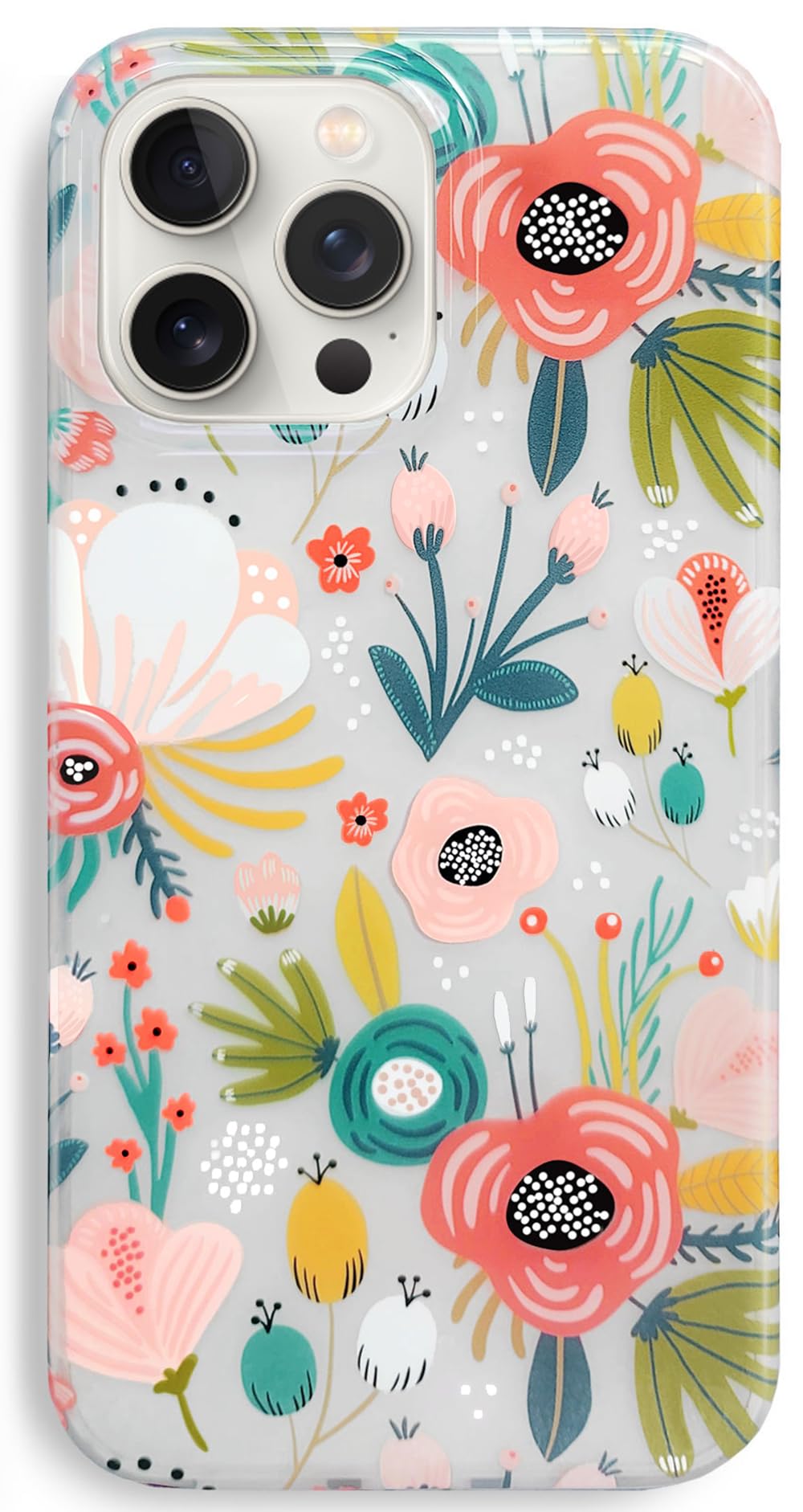 J.west for iPhone 15 Pro Max Case 6.7", Frosted Clear Case with Flower Design Cute Soft Silicone Cover Elegant Floral Print Durable Slim Protective