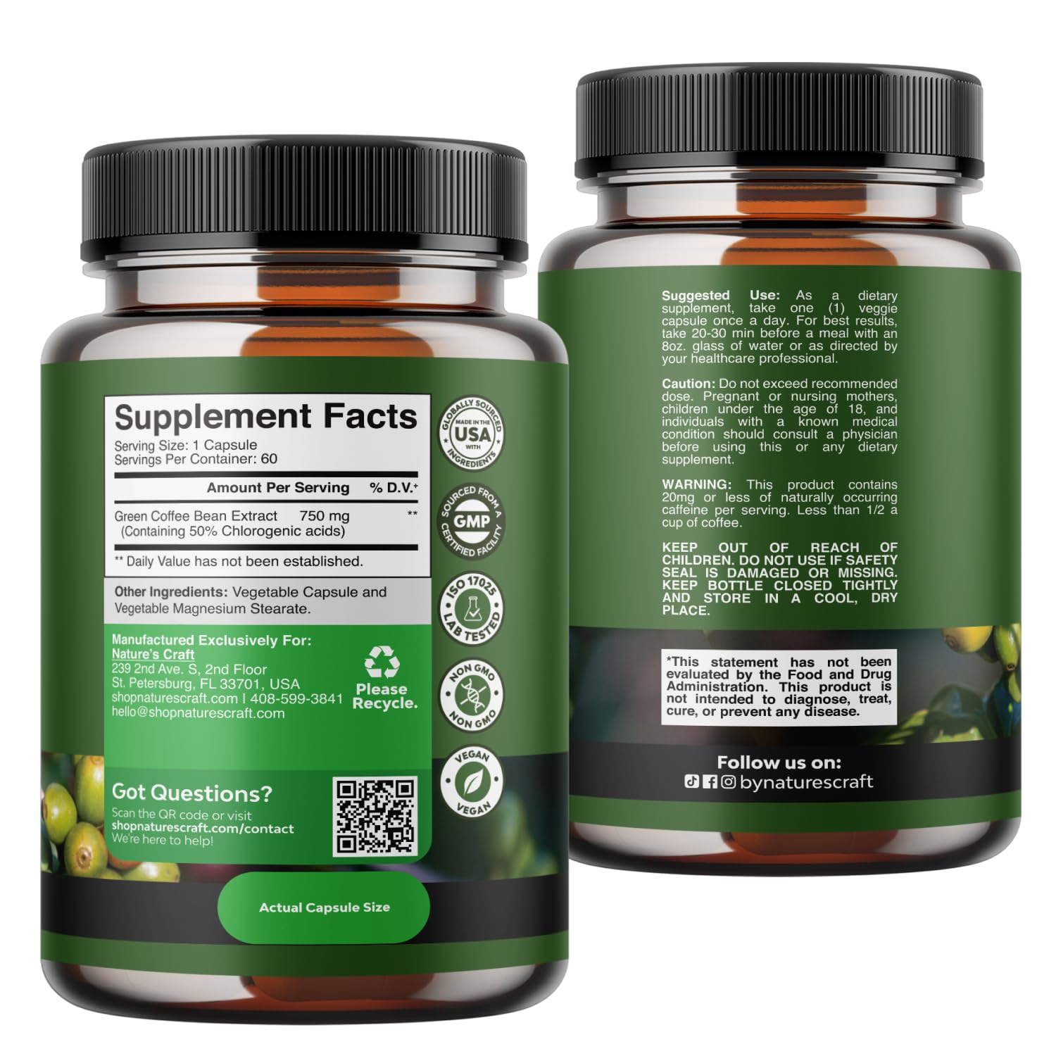 Pure Green Coffee Bean Extract - Energy & Mental Focus Support - 60 Count — Amazon image 7