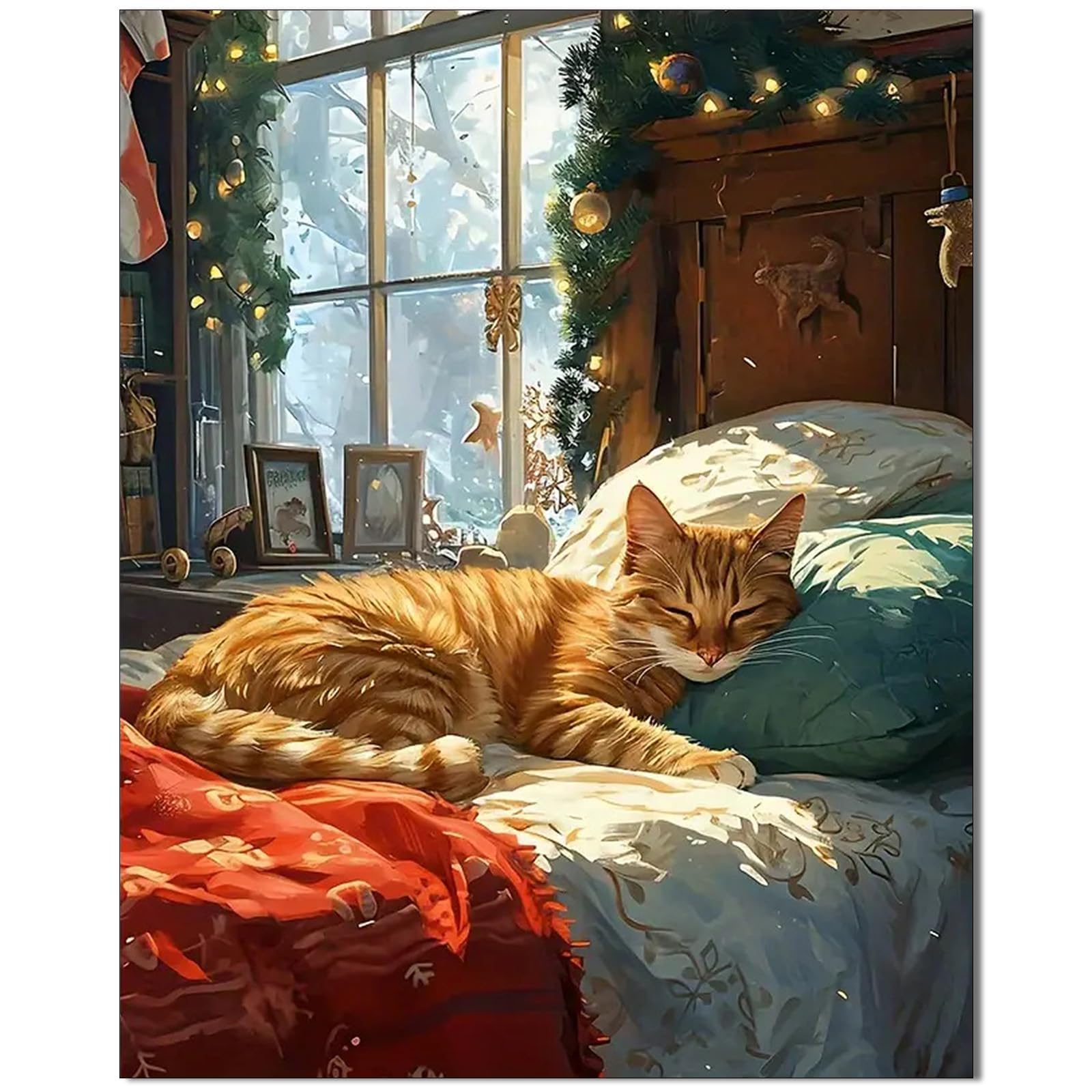 Qiukoo Malen nach Zahlen Erwachsene Katze - 40x50 cm DIY Handgemalt Ölgemälde Kit - Paint by Numbers - Bastelset Erwachsene Adult zur Geschenk und Heimdekoration (Katze)