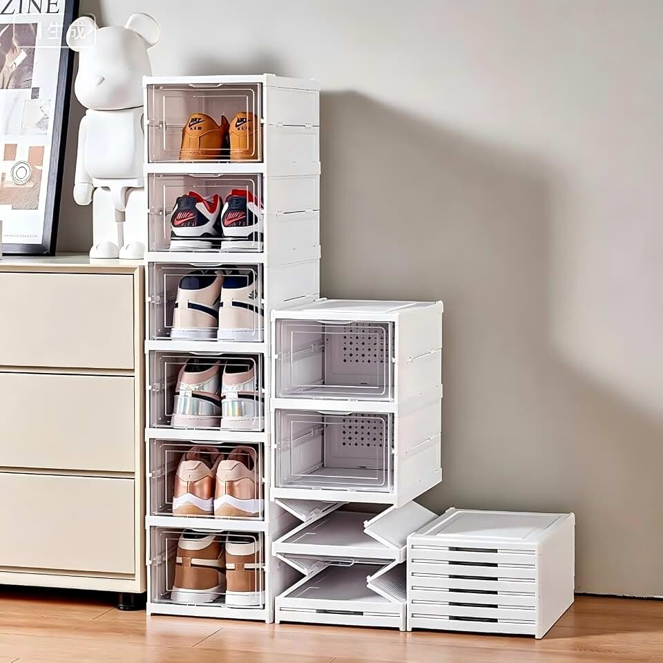 BEMMY Sapateira Organizador Sapatos Empilhável Vertical 6 Andares, Caixa para Guardar Sapatos