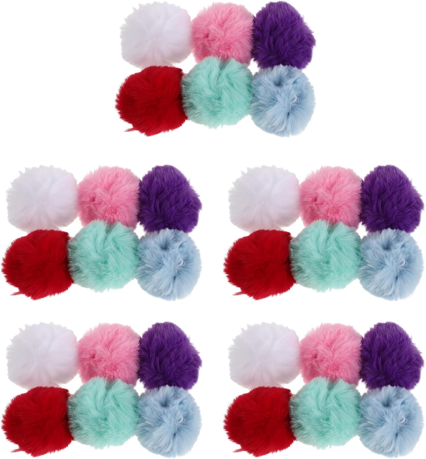 HAPINARY 30pcs Faux Fur Pom Poms with Elastic Loop Fluffy Colorful for DIY Crafts Keychains Hats Scarves Gloves Bags Accessories