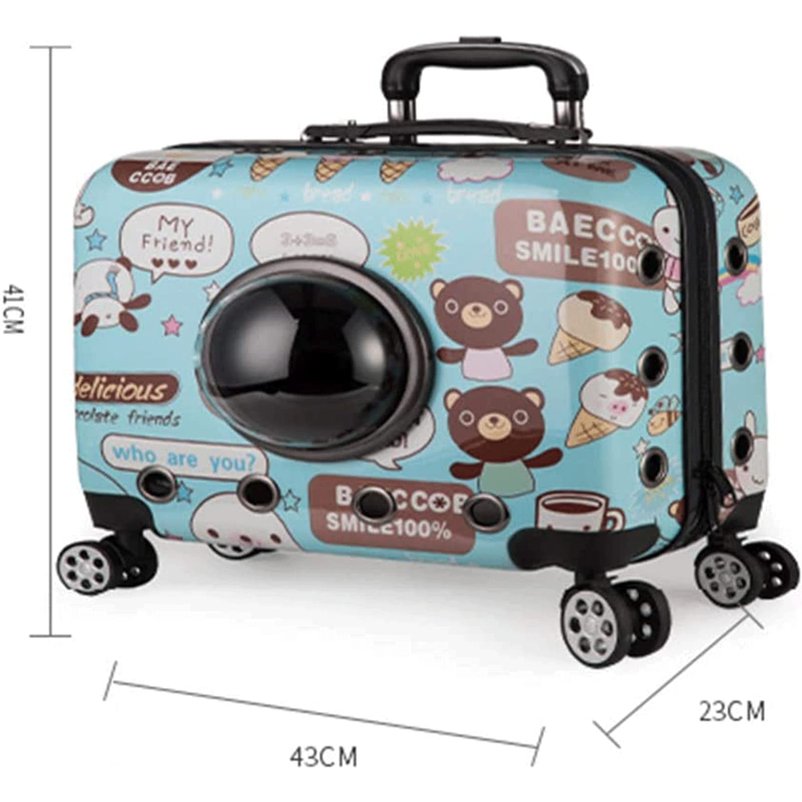 Plecak dla kota Space Capsule kattendrager, trolley voor huisdieren met arbeidsbesparend universeel wiel, afneembare reisdrager voor huisdieren, blauw Przestronny