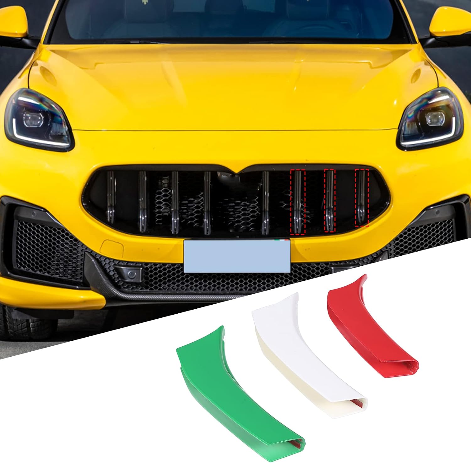 3 Color Front Grill Insert Cover Trims Compatible with Maserati Grecale 2022 2023,ABS Plastic Car Front Grill Decoration Strips Exterior Accessories-3PCS