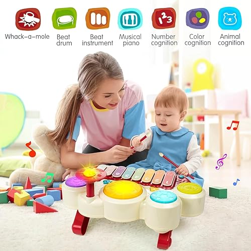 Miniatura 6 de Marstone Juguetes para bebé para regalo de cumpleaños de 1 año, juguetes musicales 5 en 1 para niños pequeños de 1 a 2 años con piano, xilófono,