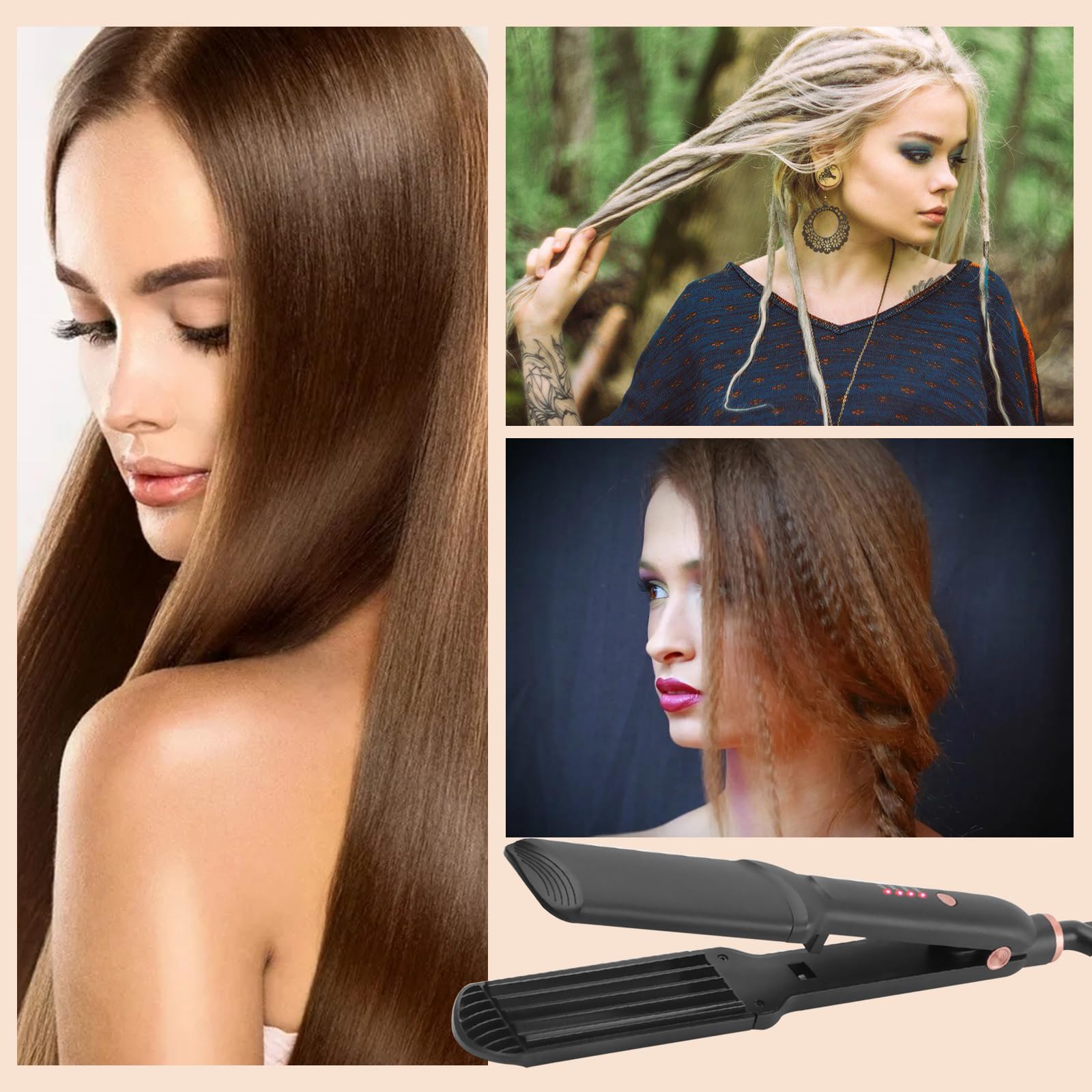 Lisseur Cheveux 4 en 1 Professionnel, 4 Températures (Noir) | Lisseur, crépeur, boucleur & ondulateur avec chauffage rapide – arrêt 60 min, nomade & adapté à tous les cheveux