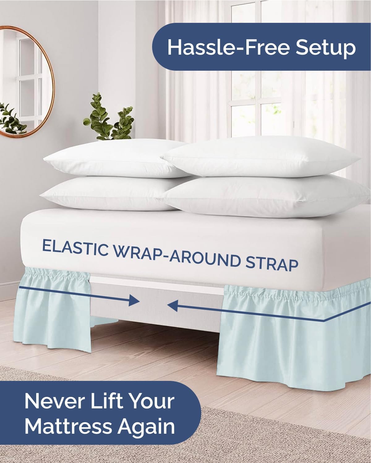 CGK Wrap Around Dust Ruffle Bed Skirt - King Size, 12 Inch, Ice Blue
