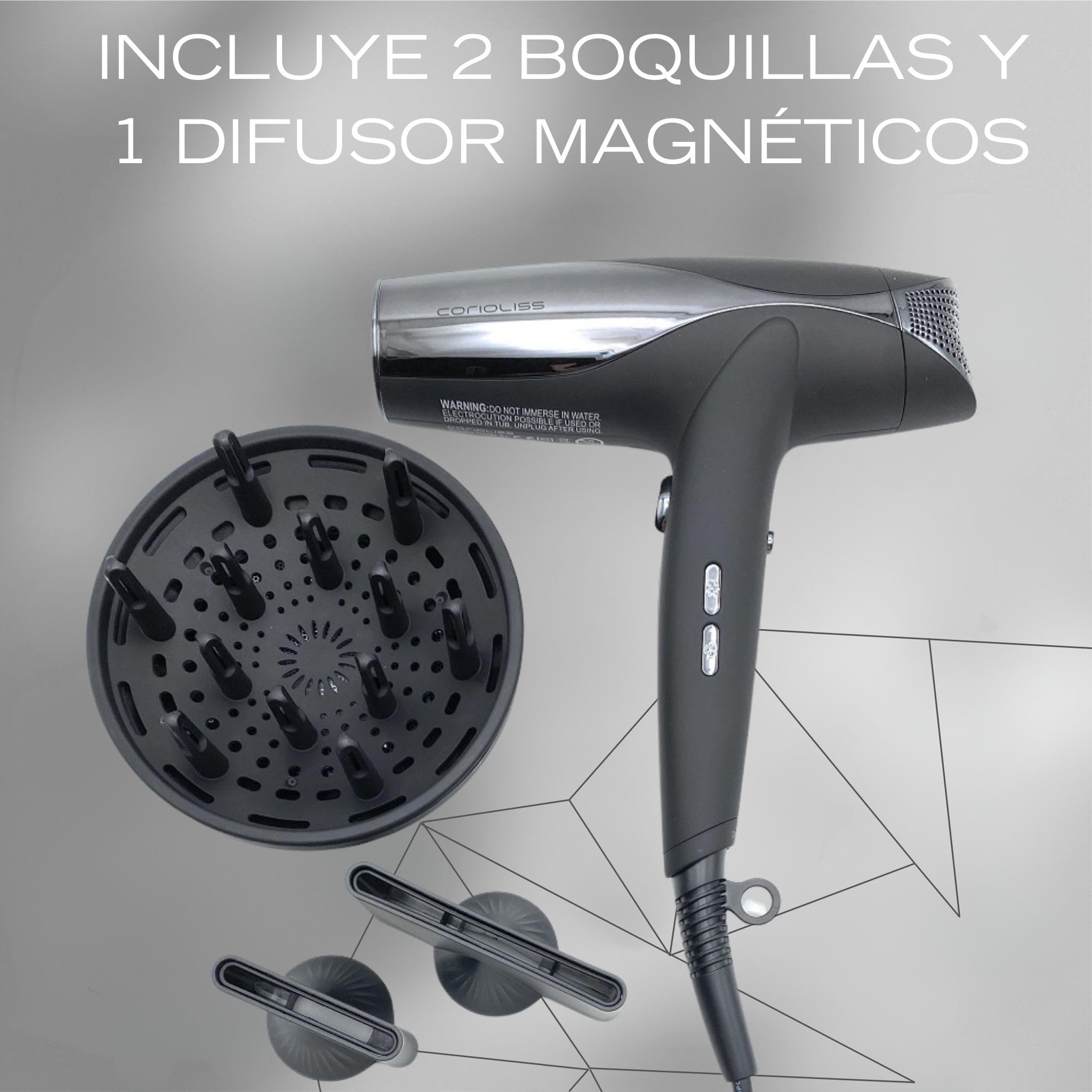 Corioliss Secador de Pelo Profesional Wind con Generador Iónico | Motor BLDC 1500W | Ligero y Silencioso | Difusor y 2 Boquillas Magnéticas | Control LED de Temperatura y Velocidad
