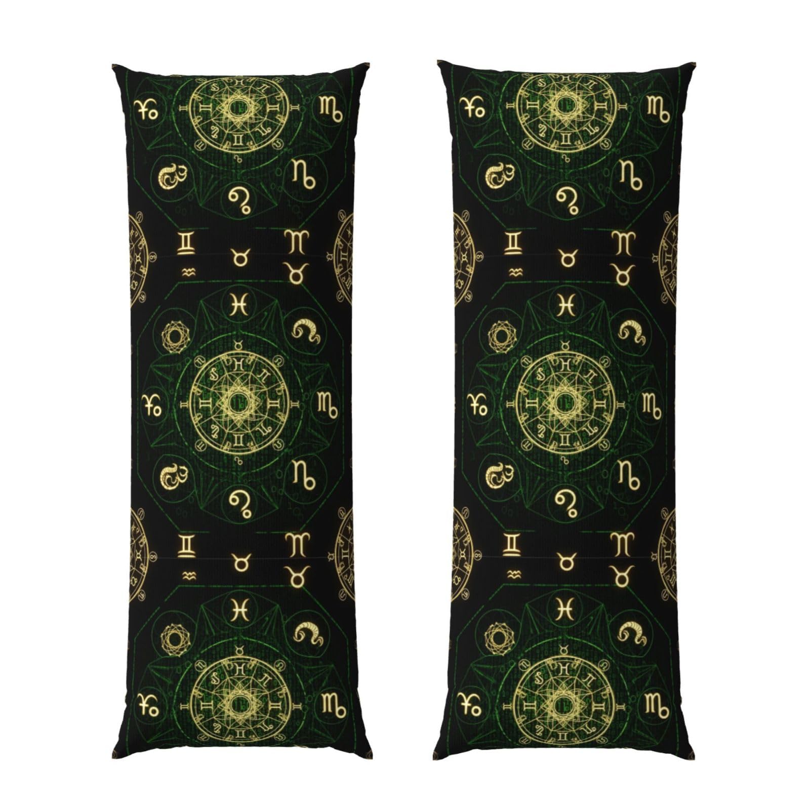 Body Pillow Cover 20x54 Inch, Sacred Geometric Zodiac Symbol Magic Occult, Silky Soft Long Pillowcase with Hidden Zipper, Wrinkle Resistant Cushion Case for Couch Bed Home