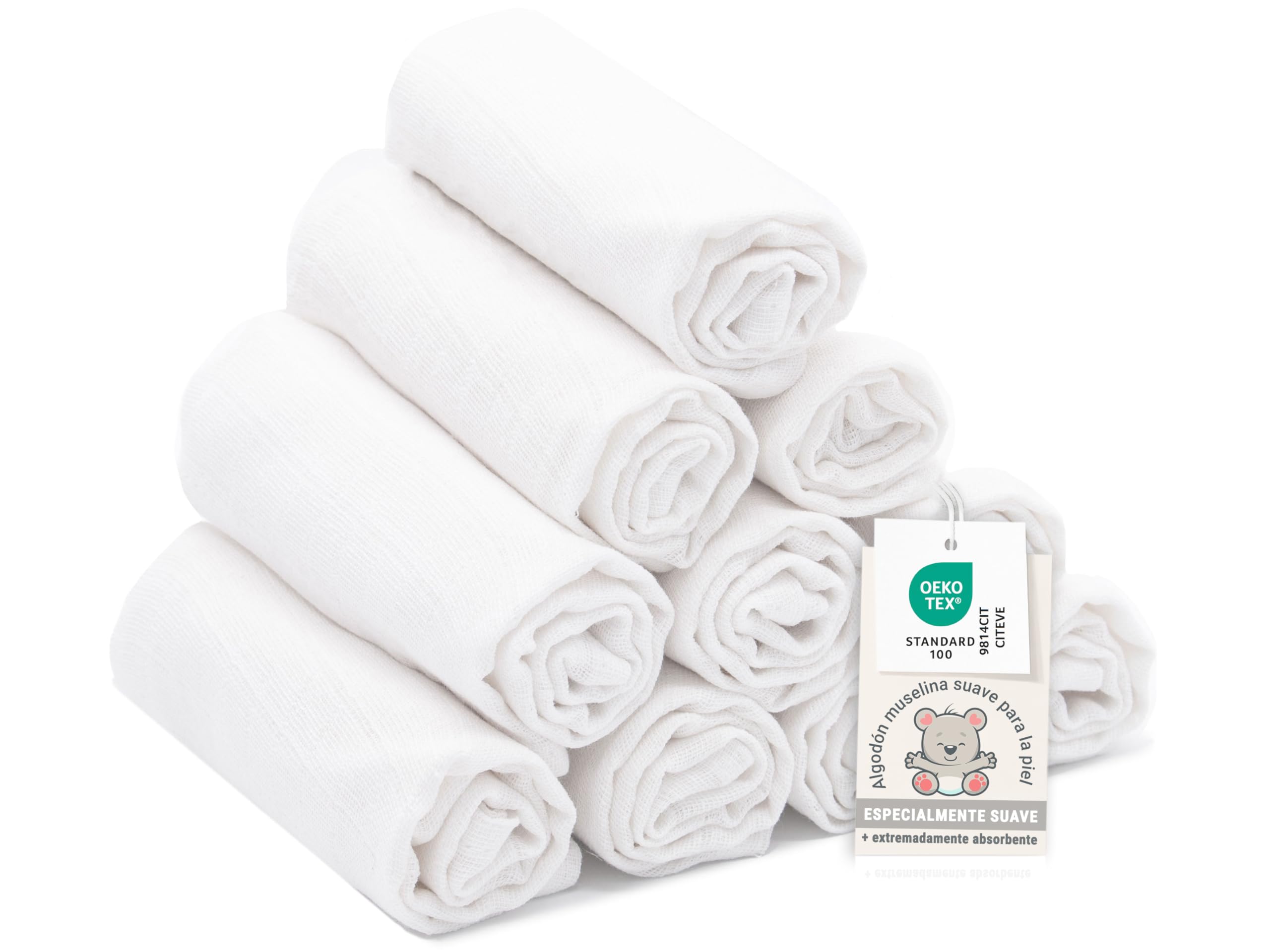 ZOLLNER Juego de 10 paños de baño para bebés, de 35 x 50 cm, de algodón, Suaves para la Piel, Especialmente Suaves y agradables al Tacto, Lavables hasta 95 °C, en Color Blanco